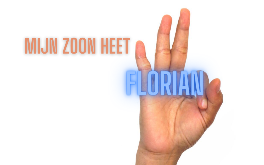 Een hand vormt de letter 'F' van Florian