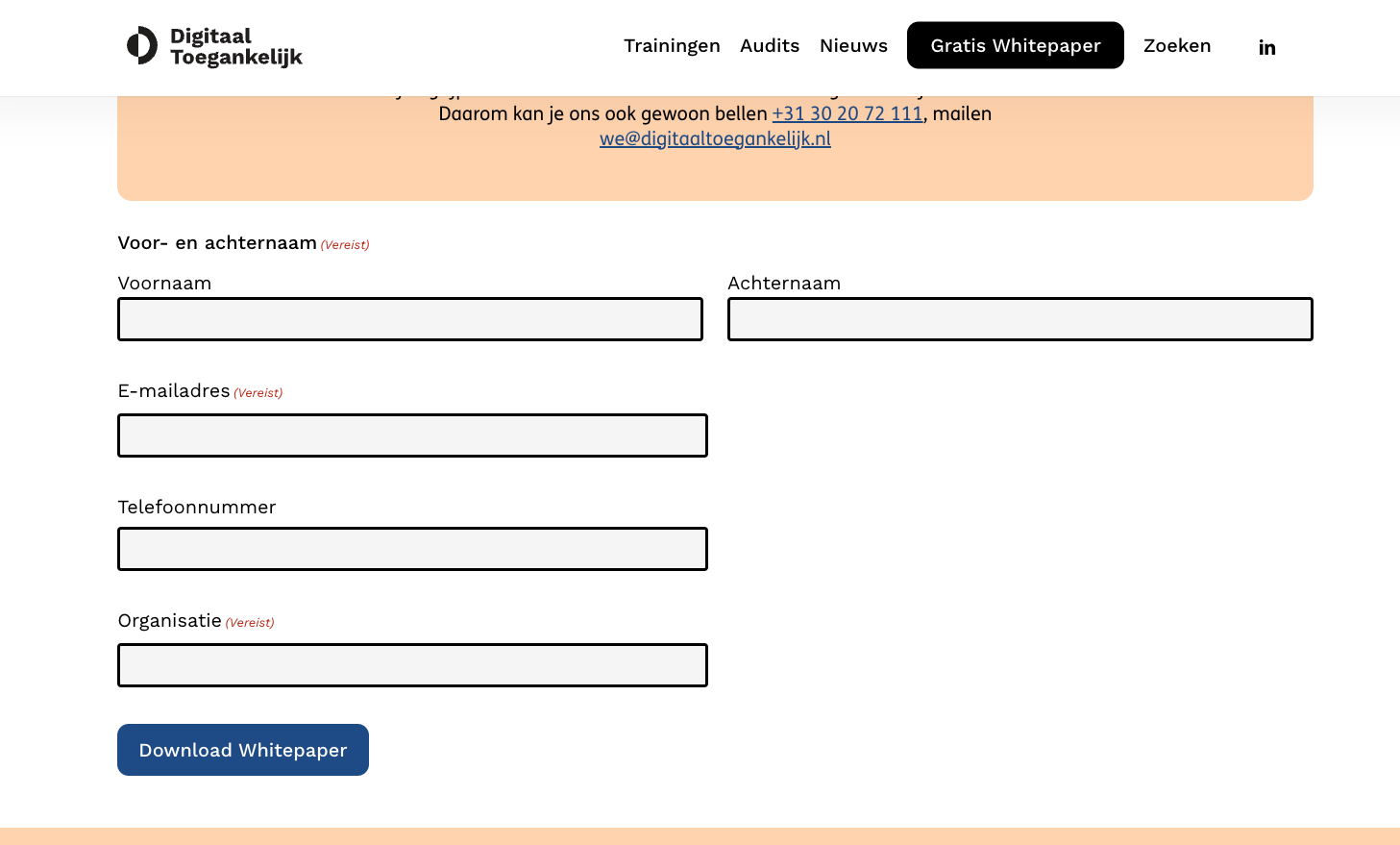 Screenshot van het formulier op Digitaal Toegankelijk