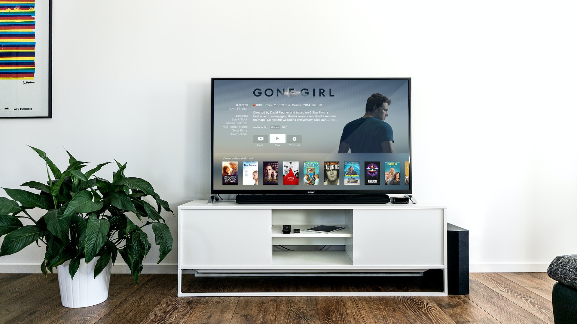 televisie op een tv-kast in een woonkamer met daarop een streamingdienst